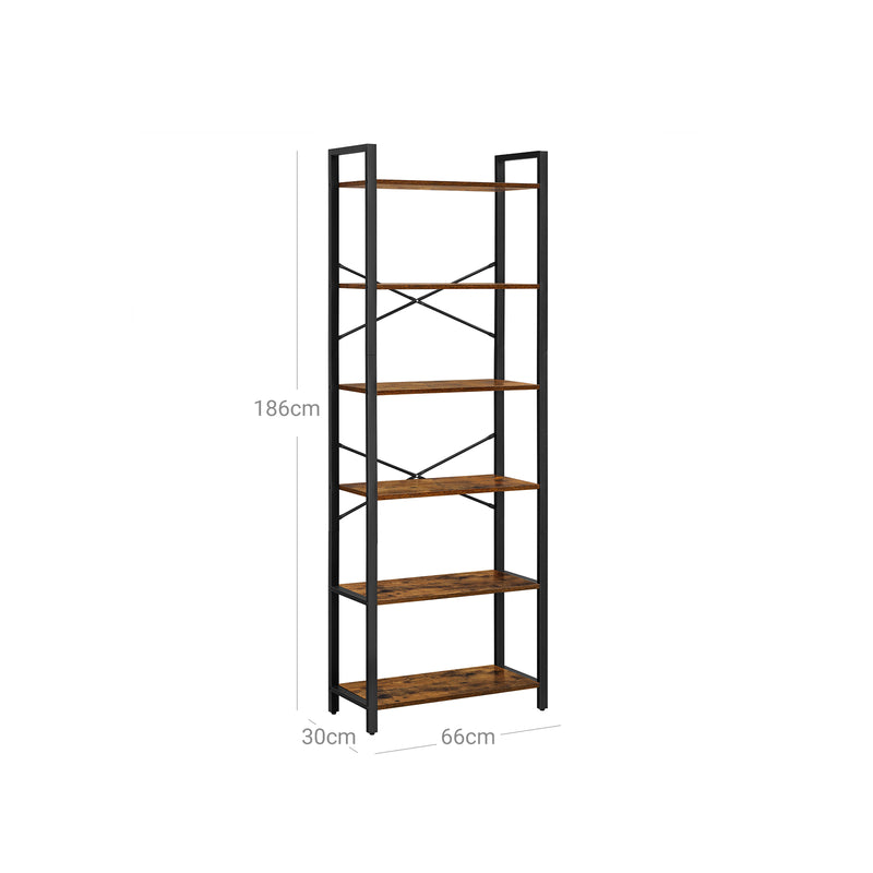 Stue Cabinet - Book Rack - Med 6 niveauer - Metal Frame - Brown