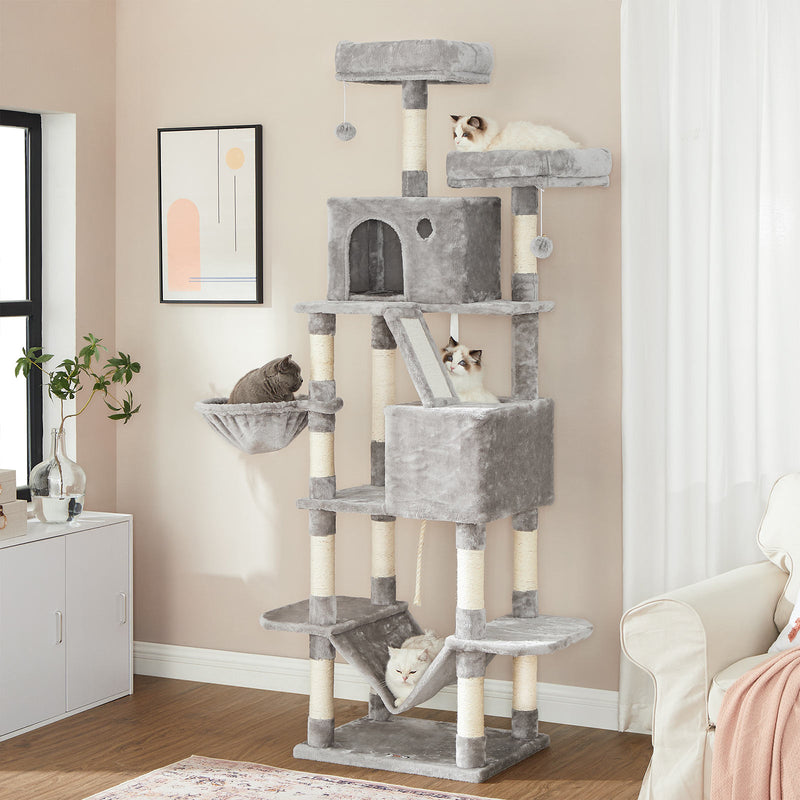 Cat Tree - Scratching Post - med 2 hängmattor och 2 grottor - extra stora - grå