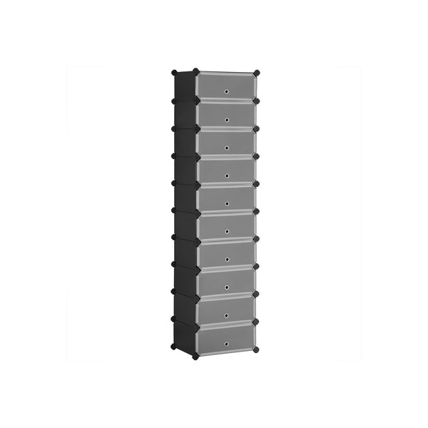 Rack à chaussures - Rack de rangement - Plastique - Rectangulaire - système d'étagère avec 10 compartiments - noir