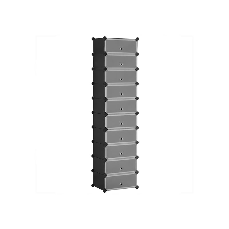 Rack à chaussures - Rack de rangement - Plastique - Rectangulaire - système d'étagère avec 10 compartiments - noir