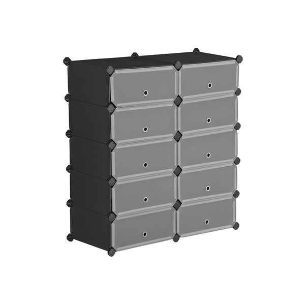 Rack à chaussures - Rack de rangement - Plastique - Rectangulaire - système d'étagère avec 10 compartiments - noir