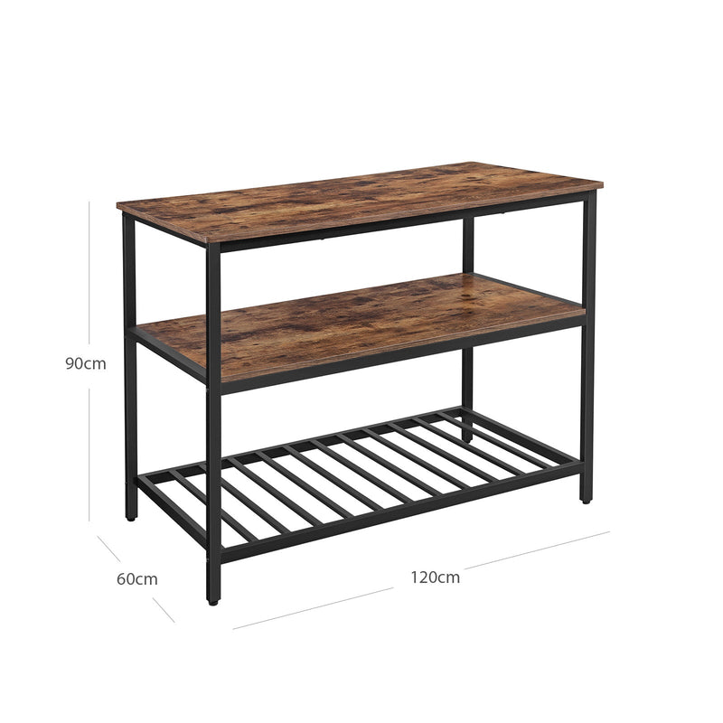 Keukenplank - Met 3 planken - Metalen frame - 120 x 60 x 90 cm