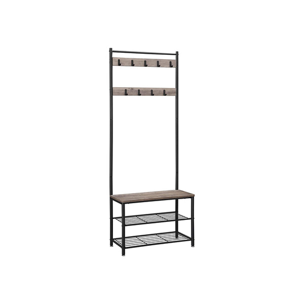 Garderobă Standard - Coat Rack - cu depozitare de încălțăminte - cu scaun - garderobă - gri vintage / negru