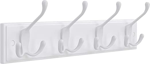 Wall Coat Rack - 4 Triple Coat Hooks - Coat Rack Hooks - White