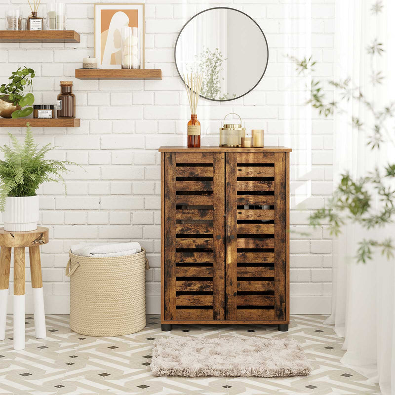 Armoire de salle de bain - armoire en bois - 2 portes françaises - marron