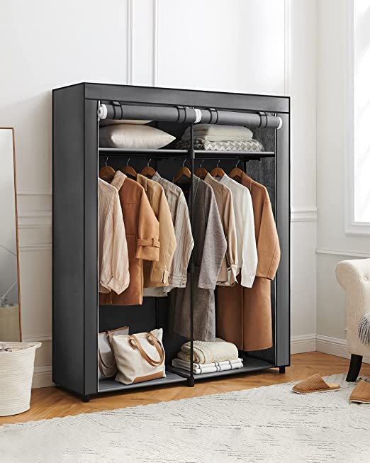 Armoire avec barres de vêtements - armoire en lin - porte-vêtements - pliable - 140 x 43 x 174 cm