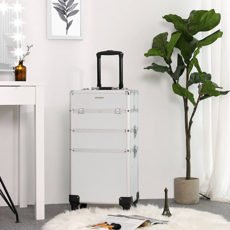 Cosmetics Trolley 3-i-1-make-up kuffert-sølv