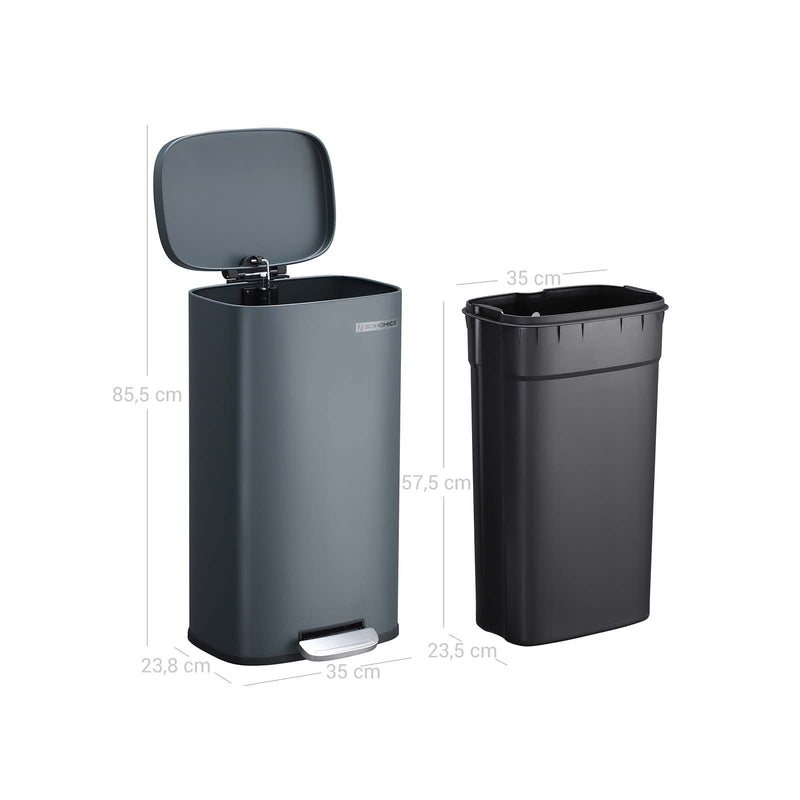 Pedal Bin - Avfallshink - Inuti hink - Mjuk nära - 30L - Smoke Grey