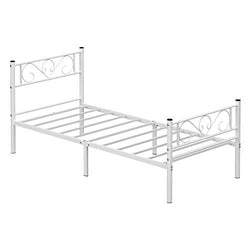 Bedframe - Eenpersoonsbedframe - Metalen Frame -  Past op 90 x 190 cm matras - Wit