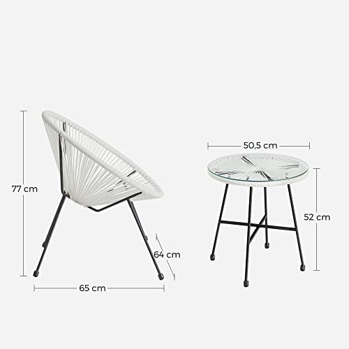 Mobilier de balcon - Set de mobilier de grădină - Mobilier de terasă - Set de 3 - Top de masă din sticlă - 2 scaune - Alb