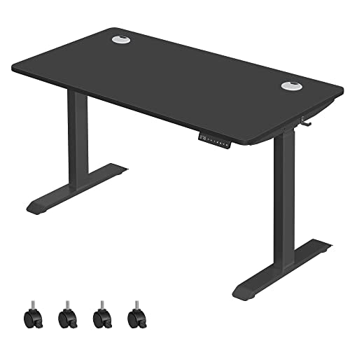 Höjd -till -be skrivbord - elektrisk skrivbord - bordsskiva 70 x 140 cm - dubbel motor - Stebeless justerbar - minnesfunktion med 4 höjder - med hjul - svart