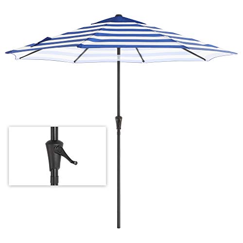 Parasol - Ø 265 cm - Solbeskyttelse - Haveparasol - med krumtap - blå og hvid stribet