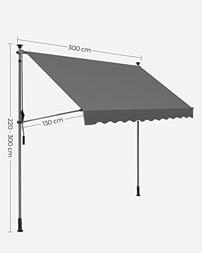 Klemluifel - Balkonluifel - 300 x 130 cm - Met zwengel - Grijs