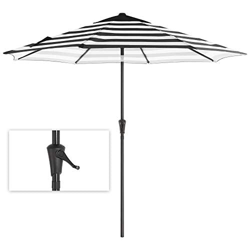 Parasol - Garden Parasol - Protection solaire - avec manivelle - Ø 265 cm - Blanc noir rayé