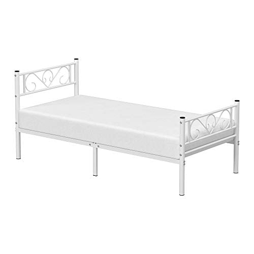 Trame de lit - Cadre de lit simple - Cadre en métal - Convient à 90 x 190 cm Matelas - Blanc