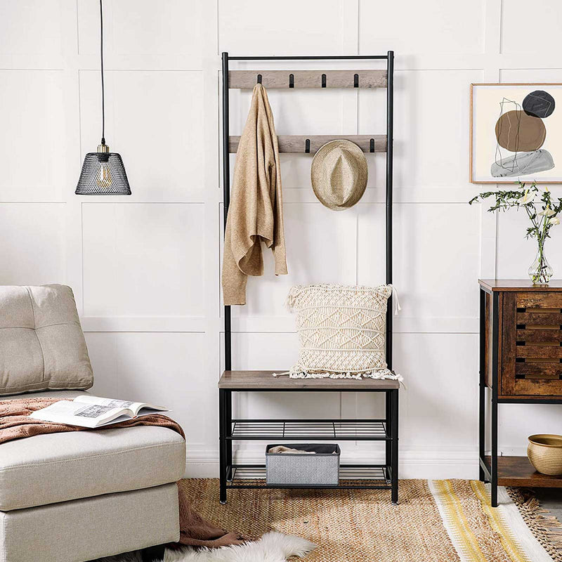 Standard de la garde-robe - Rack de manteau - avec rangement de chaussures - avec siège - armoire - gris vintage / noir