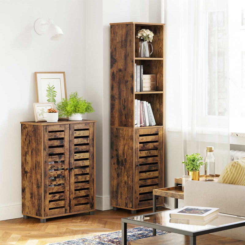 Armoire de salle de bain - armoire en bois - 2 portes françaises - marron