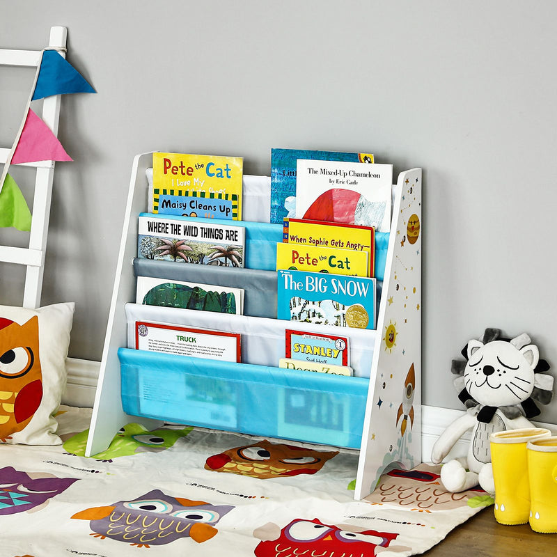 Boekenkast voor kinderen - Kinderkamerplank - Speelgoed organizer - Met anti-tip - Blauw wit