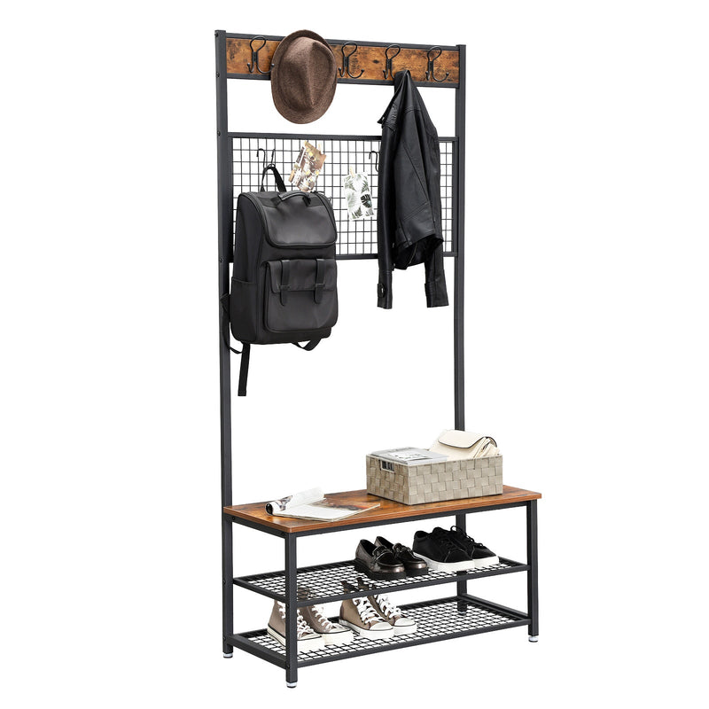 Coat Rack - Garderobă - cu canapea - cu suport pentru încălțăminte - maro vintage / negru