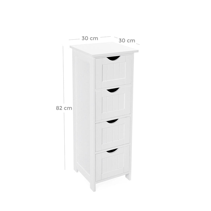 Armoire de salle de bain - armoire de salle de bain étroite - du bois - avec 4 tiroirs - 30 x 30 x 82 cm - blanc