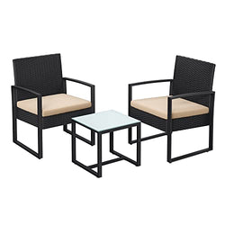 Garden Furniture Set - Van Polyrotan - Lounge Set - I Rattan Look - 2 stole - med glasbord - sort