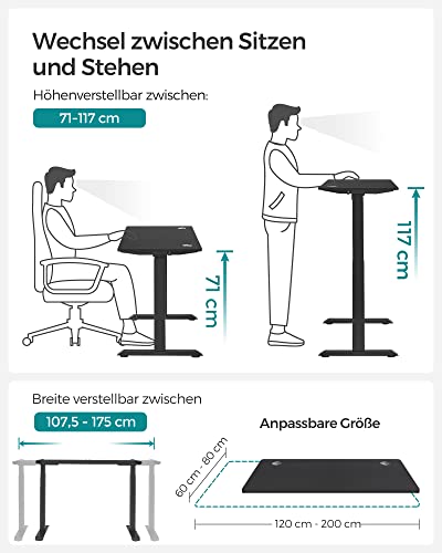 Hauteur -To -be Desk - Bureau électrique - tablette 70 x 140 cm - Double Motor - STEPLESS Réglable - Fonction de mémoire avec 4 hauteurs - avec roues - noir