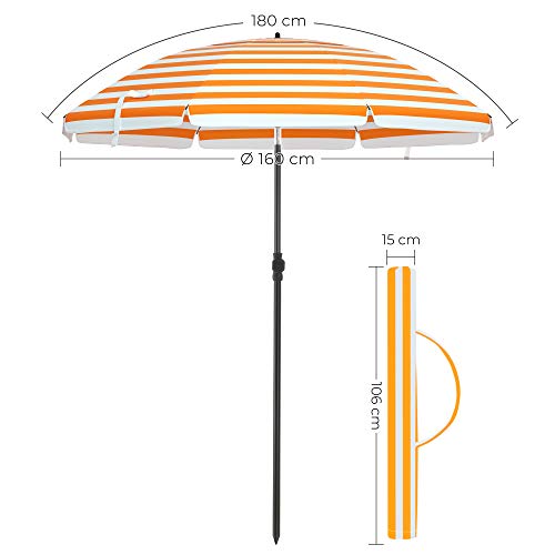 Garden Paraplu - Parasol - Parasol de plage - Ø 160 cm - pliable - blanc orange rayé