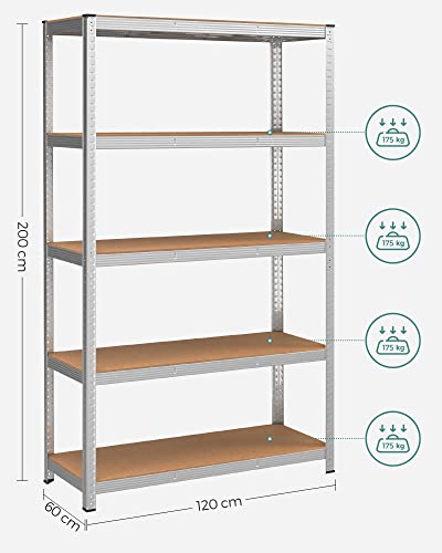 Opbevaringsstativ med 5 hylder - Justerbare hylder - 180 x 90 x 40 cm - til 875 kg belastningskapacitet