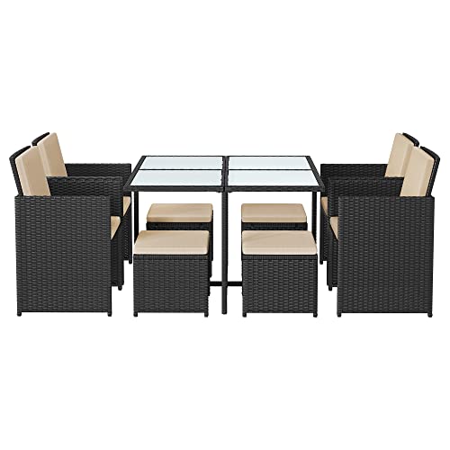 Set de mobilier de grădină set de 9 - Polyrattan - Mobilier de terasă - negru / bej