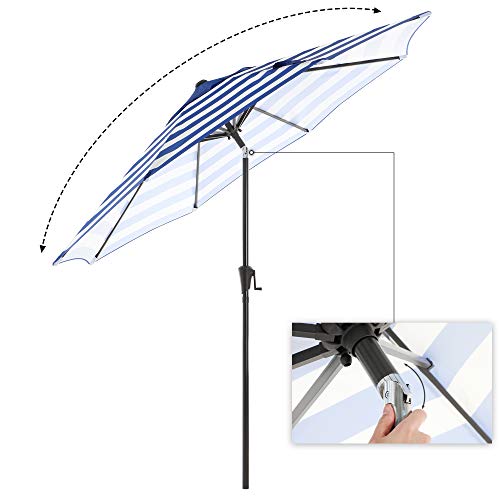 Parasol - puutarha -parasoli - Ø 290cm - taitettava, kampi - blauw wit