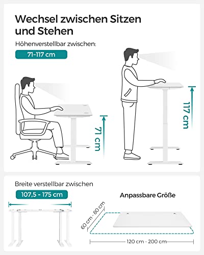 Réglable de hauteur - Bureau électrique - 120 x 60 cm - blanc