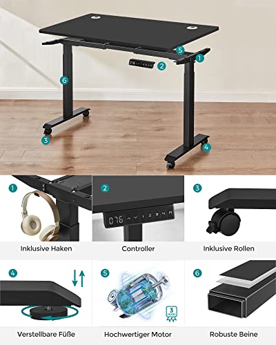 Højde -til -Be -skrivebord - elektrisk skrivebord - bordplade 70 x 140 cm - dobbeltmotor - Stebeless justerbar - hukommelsesfunktion med 4 højder - med hjul - sort