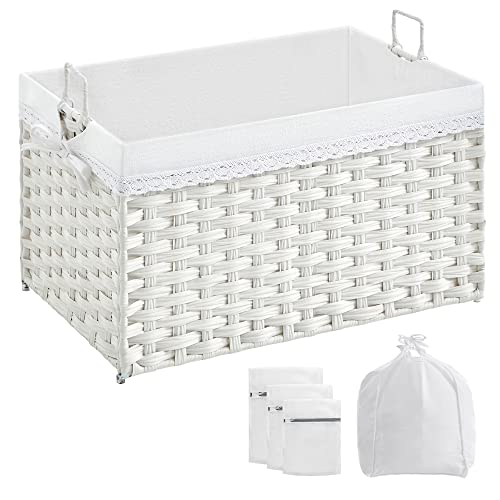 Tvättkorg - 75L - Fabric Collector - Avtagbar innerficka - 2 Tvättväskor - 3 vaxnät - med handtag - White