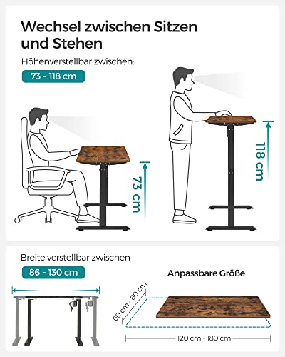 Bureau elektrisch - In hoogte verstelbaar - 60 x 120 cm - Verstelbaar -  geheugenfunctie - Vintage Bruin / Zwart