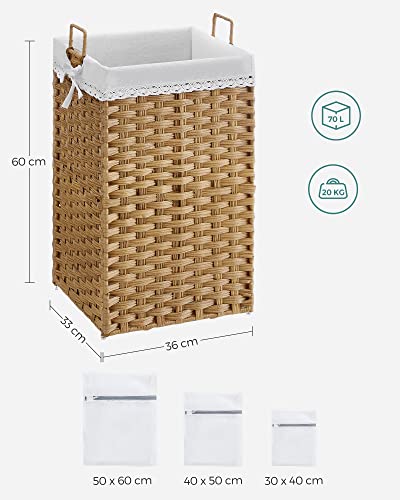 Coș de rufe - Coș - Wasbox - 2 pungi de spălare a țesăturilor - 70 L - culoare naturală