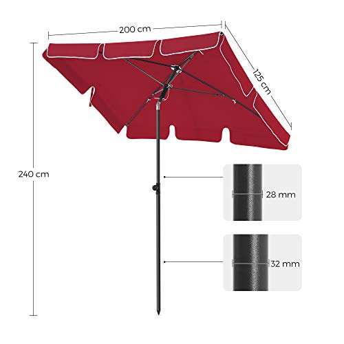 Parasol - Balkonparasol - Tuinparasol - Rechthoekig - 200 x 125 cm - Rood