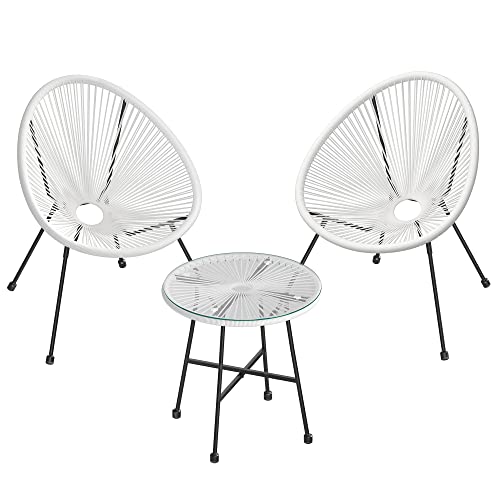 Meubles de balcon - Ensemble de meubles de jardin - meubles de patio - ensemble de 3 - table de table en verre - 2 chaises - blanc