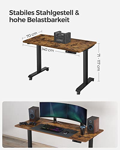 Elektrisk skrivebord - i højdejusterbar - desktop 70 x 140 cm - vintage brun / sort
