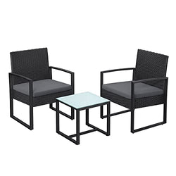 Balkongmöbler - Lounge Set - Garden Furniture Set - Uppsättning av 3 - 2 stolar - Glasbord - Svart