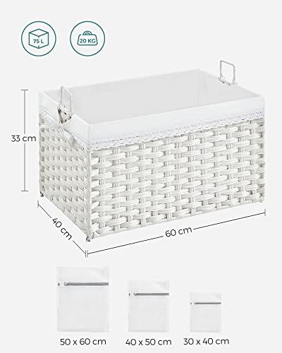 Wasmand - 75L - Wasverzamelaar - Uitneembare binnenzak - 2 stoffen waszakken - 3 wasnetten -  Met Handgrepen - Wit