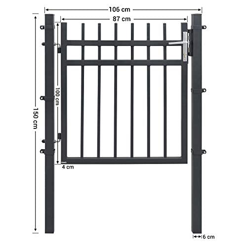 Metalen tuinpoort - Tuinpoort van Staal - Met slot - Met deurknop -106 x 100 cm - Grijs