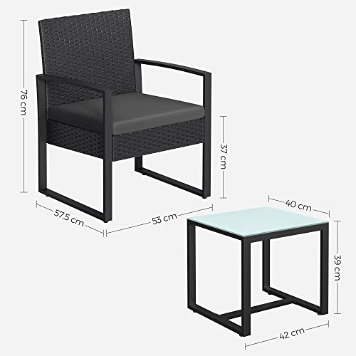 Balkonmeubel - Loungeset - Tuinmeubelset - Set van 3 - 2 stoelen - Glazen tafel - Zwart