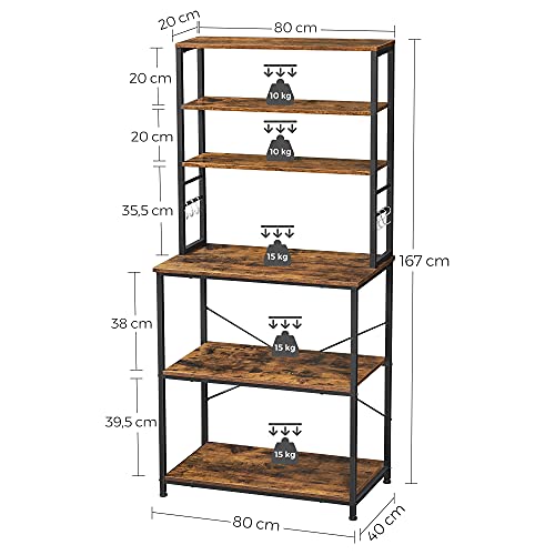 Kitchenplank - Stand Standing cu rafturi - cu 6 cârlige - cadru metalic, design industrial