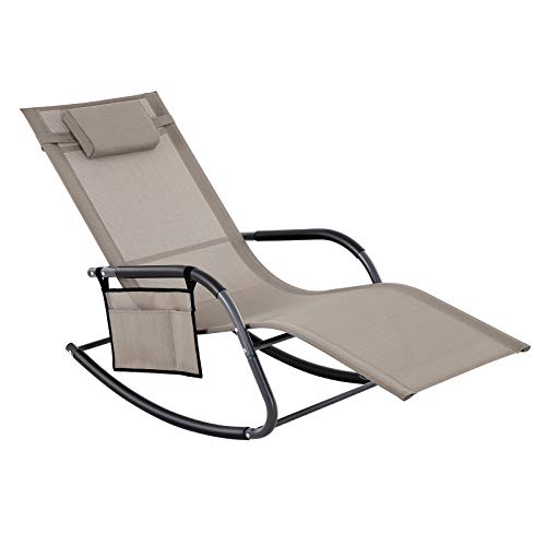 Chaise à bascule - Chaise de jardin - Lounger - pour le jardin - avec appuie-tête et poche latérale - Gray