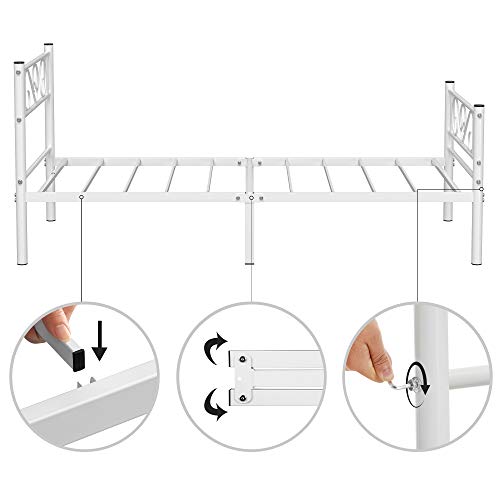 Trame de lit - Cadre de lit simple - Cadre en métal - Convient à 90 x 190 cm Matelas - Blanc