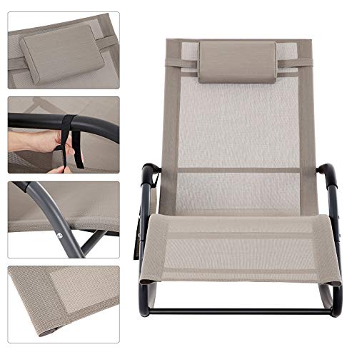 Chaise à bascule - Chaise de jardin - Lounger - pour le jardin - avec appuie-tête et poche latérale - Gray