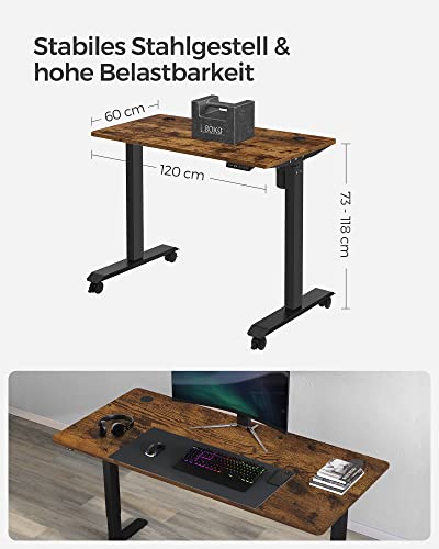 Desk Electric - i höjdjusterbar - 60 x 120 cm - justerbar - minnesfunktion - vintage brun / svart