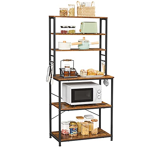 KitchenPlank - Stående rack med hyllor - med 6 krokar - metallram, industriell design