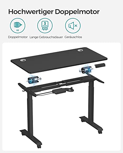 Højde -til -Be -skrivebord - elektrisk skrivebord - bordplade 70 x 140 cm - dobbeltmotor - Stebeless justerbar - hukommelsesfunktion med 4 højder - med hjul - sort