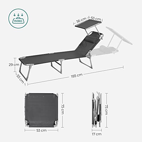 SUNTER - Loung Chair - LoungeBed - Beach Bed - With Cushion - With Sunscreen - Svart